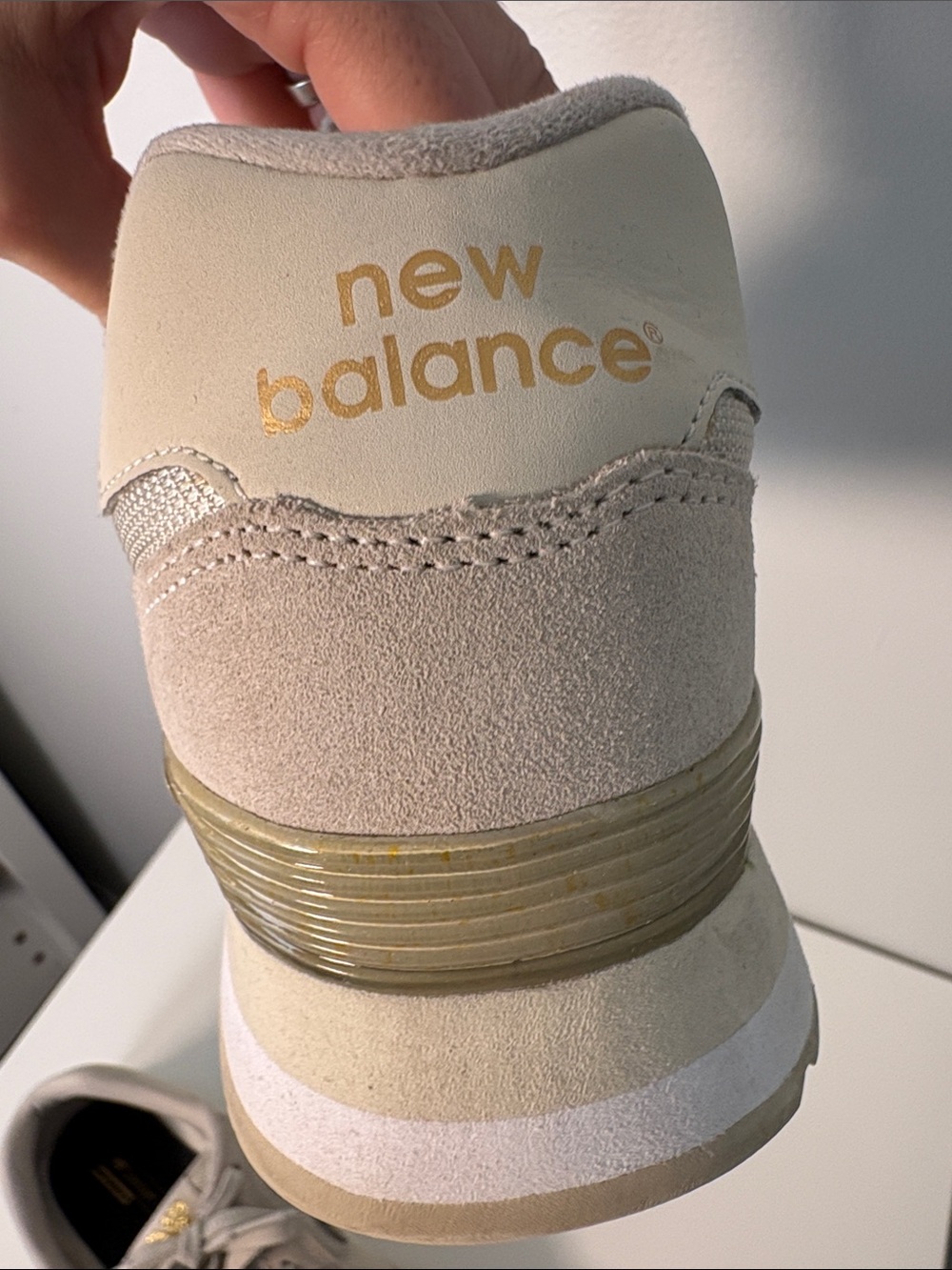 New Balance Beige and Gold Lace-Up Sneakers 7 Wide - Picture 10 of 12